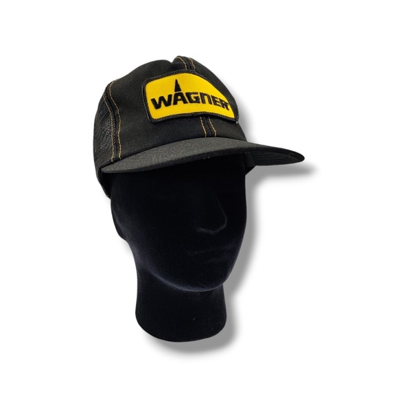 Vintage Wagner Mesh Trucker's Snapback Black Hat Cap By Paramount Cap - Picture 1 of 13